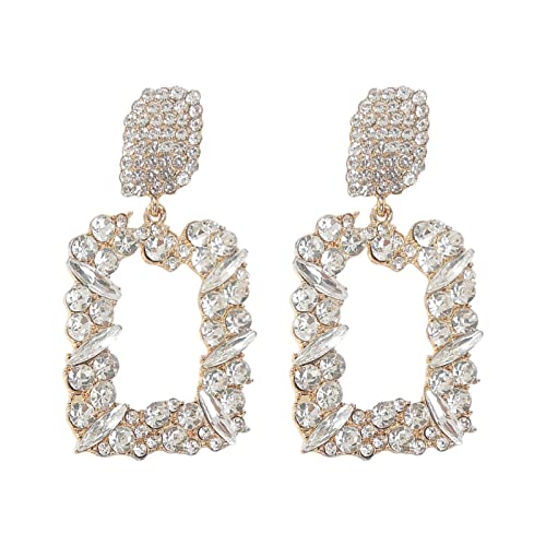 Classicbuy Boucles d'oreilles Pendantes rectangulaires en Strass,1 Paire de Boucles d'oreilles Pendantes géométriques | Boucles d'oreilles Diamant à la Mode pour Femmes, Filles, Saint Valentin Cover