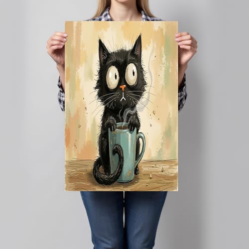 Tableau chat noir mignon 80x120 cm en toile pour décoration salon