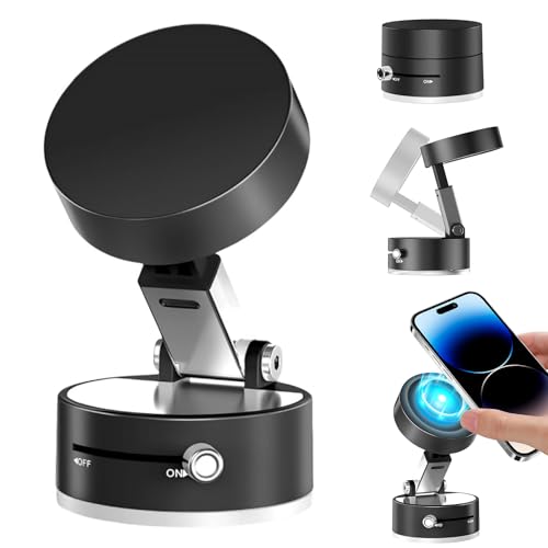 Astriva Maglock Vacuum Magnetic Phone Suction Holder 360 Rotating Adjustable Car Suction Cup Phone Mount Foldable Vacuum Phone Stand for iPhone Mag Safe Android & All Phones (Orange) (Style A)