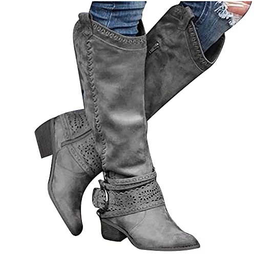 LLDG Damen Cowboy Stiefel Retro westernstiefel mit Blockabsatz Spitze...
