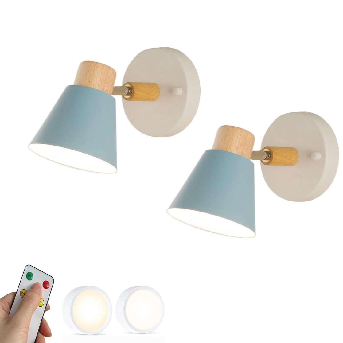 LYUXIANG 2 Set Battery Operated Wall Light Rechargeable USB Led Bedside Wall Lamp Remote Indoor Cordless Wireless Lamp Adjustable Arm Metals Modern Wall Lighting for Bedroom Living Room/Blue