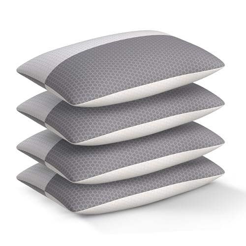 Image of CareFoam Height Adjustable Microfiber Sleeping Pillows - Set of 4 | 16 inch x 24 inch| Soft, Supportive & Washable | Ideal for Back, Side & Stomach Sleepers | White & Grey Cover
