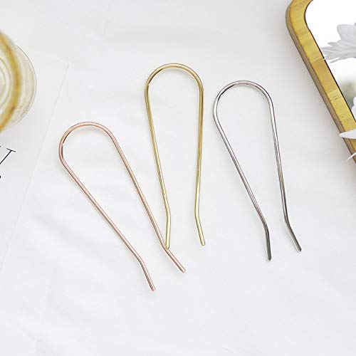 HYFEEL Metal Hair Fork 4.6 inch Simple U Shape Updo Hair Sticks Alloy Gold-plated 2 Prong Bun Hair Pins Clips Grips for Women Thick Hair Styling Tool Accessories, 3 Pack, Gold, Rose Gold, Silver - Thumbnail 7