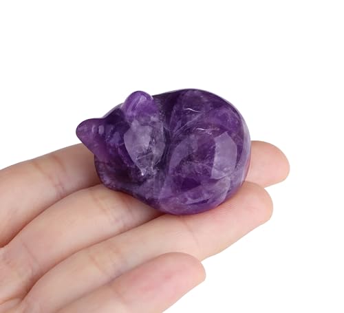 QINJIEJIE Amethyst Katze Kristalle Figuren Katzen Deko Edelsteine Glück Kätzchen Niedliche Dekoration Männer Frauen