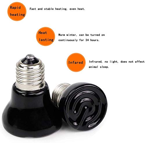 KIMROO 50W Mini Reptile Heat Lamp Bulb(2 Pack) E26/E27 Base,AC110-120V,Pet Infrared Ceramic Heat Emitter, or Reptile Like Lizard,Tortoise,Brooder Coop, Aquarium,Snake,No Light,Black - image 3