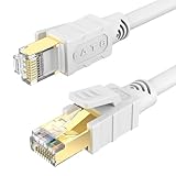 AULLOV Cat8 Ethernet Cable 30ft White, High Speed Round RJ45 Internet LAN Computer Patch Cord Cable, 40Gbps 2000Mhz Faster Than Cat5/Cat6/Cat7, Shielded in Wall, Indoor&Outdoor