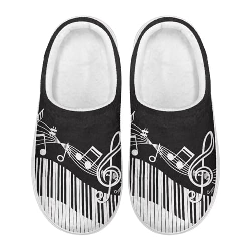 UNICEU Music Note Print Fuzzy House Slippers for Women Cozy Comfortable Fluffy Slides Slip-On Lightweight House Shoes2
