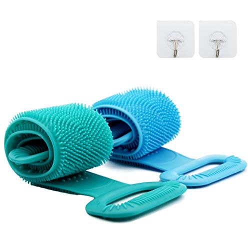 Silicone Back Scrubber for Shower for Men Women, jiebor 2Pcs Body Scrubber,Back Brush Long Handle for Shower,Back Washer for Shower,Back Cleaner for Shower,Bath Back Scrubber 30inch