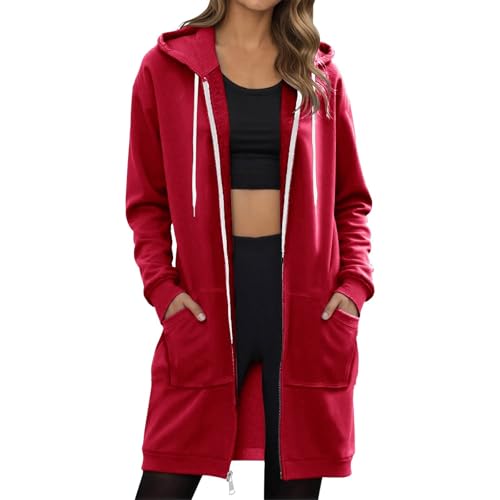 Women's Zip Up Long Hoodies Oversized Long Sleeve Drawstring Hooded Sweatshirts Fall Fleece Jackets with Pockets2