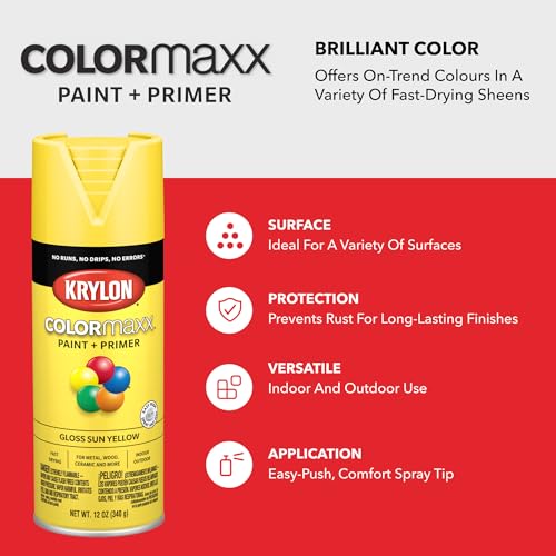Image of Krylon K05541007 COLORmaxx Spray Paint, Aerosol, Sun Yellow