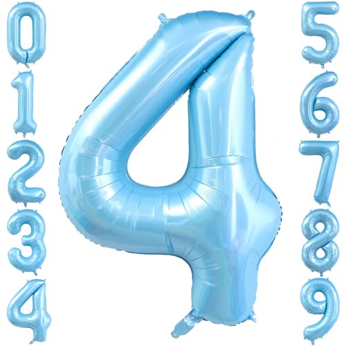 Image of Pastel Blue 4 Balloon Number, Light Blue 4 Balloons for Birthday Party | Number 4 Balloon,40 Inch,Pastel Blue,Helium-fillable,4 Foil Mylar Balloons,for Birthday Party Anniversary Decorations