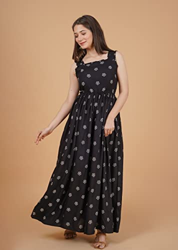 Image of Daevish Women's Rayon Fit and Flare Maxi Casual Dress | Women Flared Dress