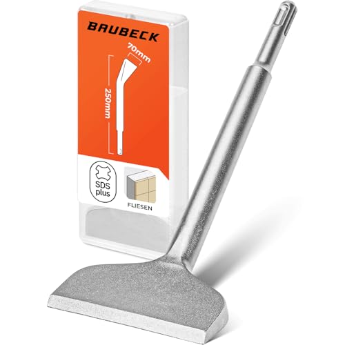 BAUBECK Robuste Fliesenmeißel SDS Plus - schnelles Lösen von Putz & Kleberesten [10° abgewinkelt], hitzegehärtet, 250mm lang Flachmeißel SDS Plus - meißel für bohrhammer sds plus fliesenmeißel