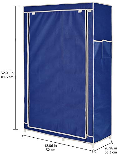 Image of Amazon Brand - Solimo Steel and Non Woven 1-Door Foldable Wardrobe with 6 Racks (Blue)