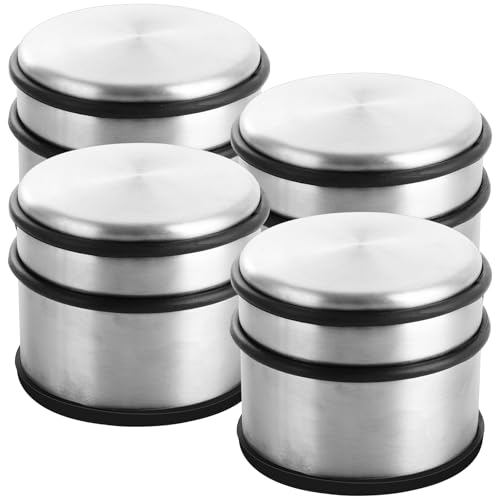 AKOLAFE 4PCS Door Stops Stainless Steel 1kg Door Stopper Metal 10cm Heavy Duty Door Stop Chrome Round Door Stoppers for Floor, Stainless Steel Doorstops with Bumper Rubber Buffer Ring