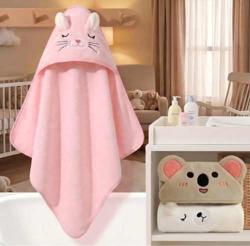 Image of Hooded Baby Towel - 3 Pack Premium Soft Bath Towel for Baby, Newborn,Infant - Ultra Absorbent,Natural Baby Stuff Towel, Soft Coral Velvet Coral Fleece Bath Towel for Boys and Girls