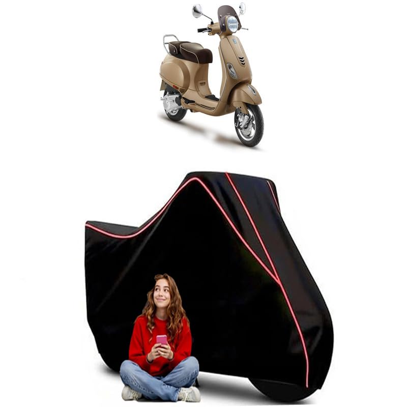 Image of Elegante BS6 Scooty Bike Cover Water Resistant Outdoor Use Universal Fit Scooters Motorcycles Heavy Duty UV Protection Dust Rain Scratch Resistant Elastic Bottom Black Blue Piping