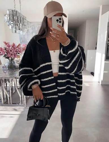 Kissonic Women's Striped Cardigan Sweaters Open Front Long Sleeve Chunky Knit Oversized Fall Sweater Coat4