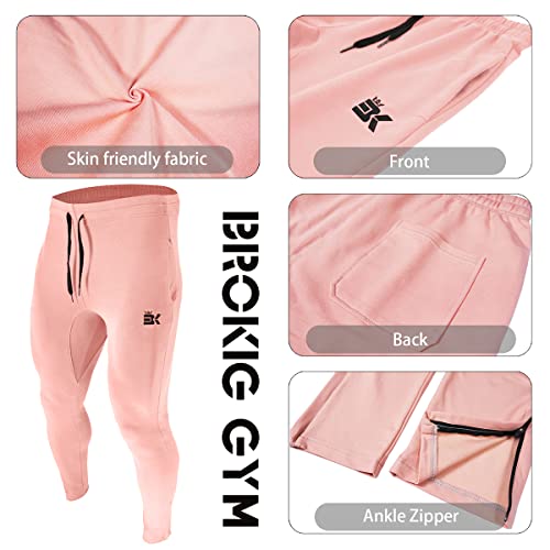 Brokig Mens Zip Joggers Pants - Casual Gym Workout Track Pants Comfortable Slim Fit Tapered Sweatpants With Pockets (Medium, Pink) #TOP4