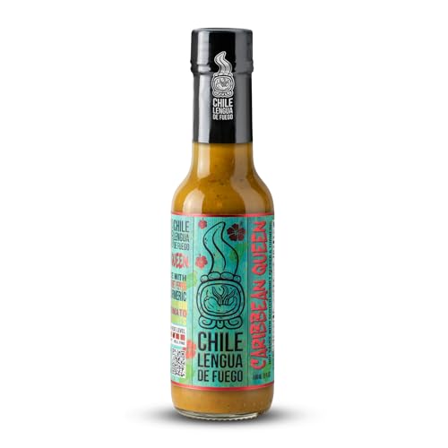 Image of Chile Lengua de Fuego Caribbean Queen - Scotch Bonnet Garden Hot Sauce with Lime, Turmeric & Thyme, 5 oz Bottle (Pack of 1)