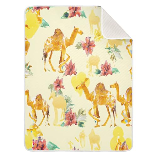 Burbuja Hibiscus Camels Drawing Baby Blanket for Boys Girls, Nursery Soft Warm Swaddling Receiving Baby Blankets, 30x40 in Toddler Blanket