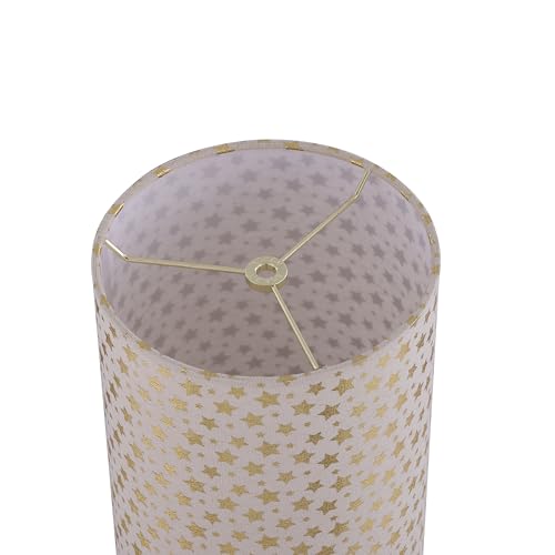 Image of Aspen Creative 31624 Contemporary Drum (Cylinder) Shaped Spider Construction Lamp Shade in Egg Shell White with Golden Stars, 8 inch wide (8 inch x 8 inch x 11 inch)