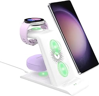 Aimtel 3 in 1 Wireless Charging Station Compatible for Samsung Galaxy Watch 5/5 Pro/4/3/Active 2/1 Galaxy S23/S23+/S23 Ultra/S22/Note 20/10/Z Flip 4/3 Fold 4/3 Galaxy Buds 2 Pro/Live Wireless Charger