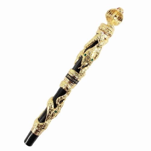 Stylo roller serpent doré 3D noir chic et élégance exclusive