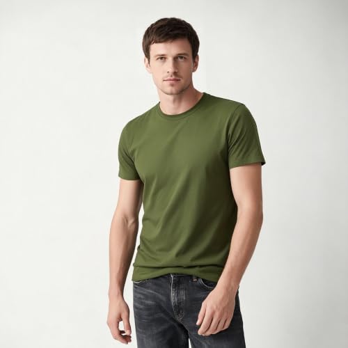 Image of ORJ 2 Pack Men t Shirts Crew Neck Short Sleeve Men's Undershirt Plain Polyester tee Bulk Stretch Soft Tees