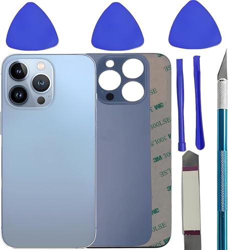 Alovexiong Vitrage arrière de Remplacement pour iPhone 13 Pro avec adhésif pré-appliqué + kit de réparation, Bleu