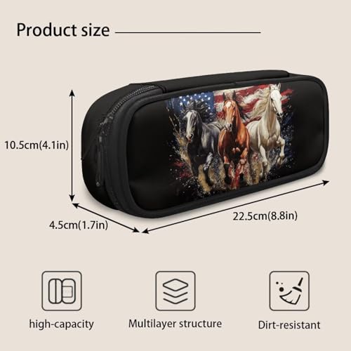 Image of American Flag Horse Pencil Case for Adults Kids Aesthetic Pencil Bag Big Capacity Pen Pouch Portable Pen Holder Stationery Organzier Travel School Office Desk