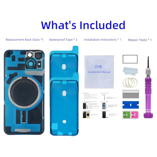 14 Back Glass Replacement for iPhone 14 Back Glass (6.1 Inches) with Pre-Installed Plate + Camera Frame + Lens + Reparing Tools (Purple) by ZVB - Image 4