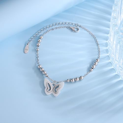 Image of Gifts for Women S925 Sterling Silver Purple Butterfly Bracelet,Adjustable Charm Bracelets Jewelry Present for Women,Anniversary Holiday Christmas Birthday Gifts for Mother Wife Daughter