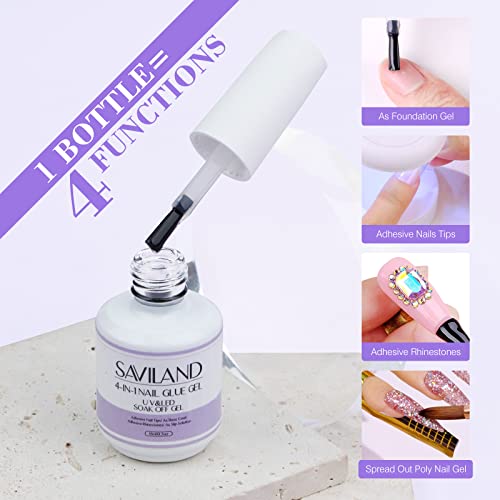 SAVILAND Gel Nail Kit - Starter Gel Nail Kit With Upgraded Nail Lamp Nail Extension Set 500 Pcs Long Coffin Nail Tips and 0.5oz Super Strong Nail Glue Gels Acrylic Nail Kit Easy Nail Art Home Salon