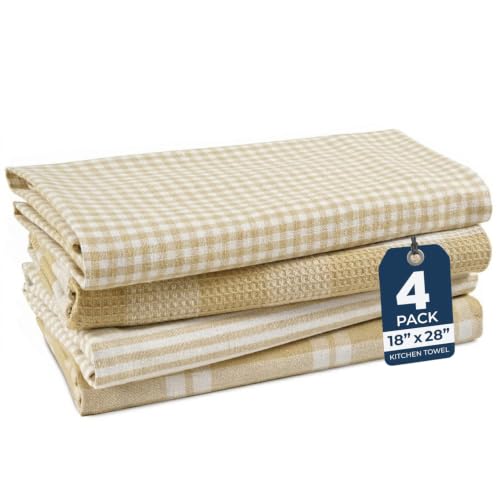 Image of LANE LINEN Dish Towels for Kitchen Cotton Soft & Absorbent 4 Pack - Beige