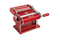 Marcato Atlas 150 Pasta Maker Machine Manual Pasta Roller with Adjustable Dough Thickness - Red