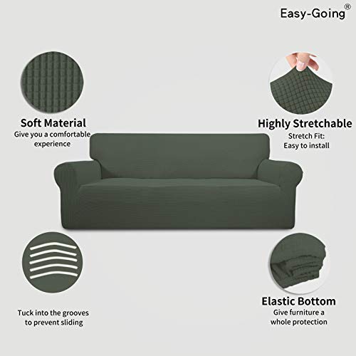 Image of Easy-Going Stretch Sofa Slipcover 1-Piece Sofa Cover Furniture Protector Couch Soft with Elastic Bottom for Kids, Polyester Spandex Jacquard Fabric Small Checks (Sofa, Olive Green)