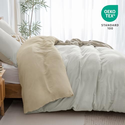 Aisbo Bettwäsche 140x200 Baumwolle - Bettwäsche-Sets Khaki Beige Wendebettwäsche Set mit Kissenbezug 80x80… – Ansicht 3