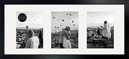 Image of pf+a REAL GLASS Black Multi Aperture Frame For 3 6x4 Photos Wall Display