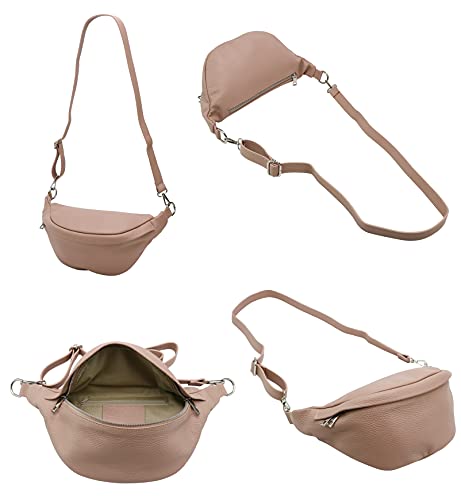 SH Leder ® echt Leder Hüfttasche Damen Herren Unisex Gürteltasche für Festival Reise Bauchtasche mittelgroße Crossbody Bag Frauen Ledertasche 32x17cm Marie G528 (Nude)