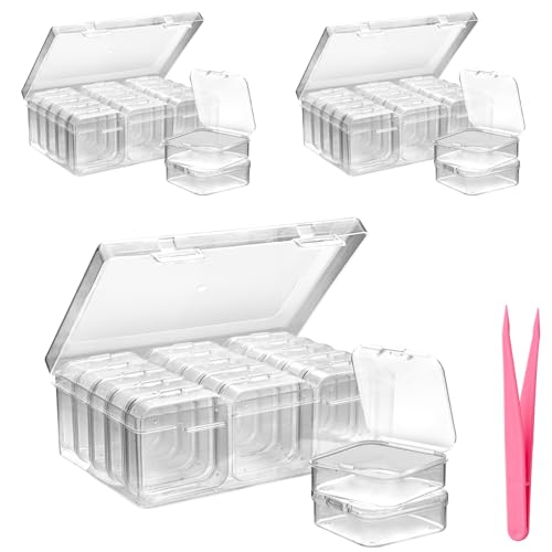 48 Pcs Bead Storage Box with Tweezers 3 Set Clear Craft Bead Storage Boxes Small Rectangle Diamond Art Storage Containers with Hinged Lid for Diamond DIY Craft Store Gems and Other Small Items