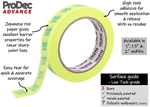 ProDec Advance 24mm (1 inch) x 50m Low Tack Precision Edge Multi Surface Painters Masking Tape for Razor Sharp Lines with No Paint Bleed For Indoor Painting and Decorating Compatible with All Paints