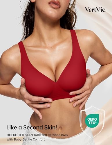 Image of Vertvie Jelly Wireless Bras for Women Push Up Plunge Seamless T-Shirt Bras No Underwire Supportive Full Coverage Bralettes