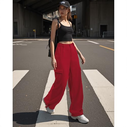 American Trends Pink Women's High Rise Cargo Pants with 4 Front Pockets, Ankle Length, Lightweight, Regular Fit, Large3