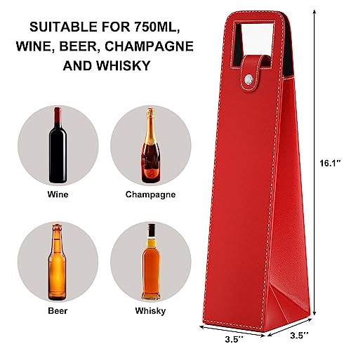 image for RYDDOY Wine Gift Bag, Reusable Leather Wine Tote Carrier, Single Bottl