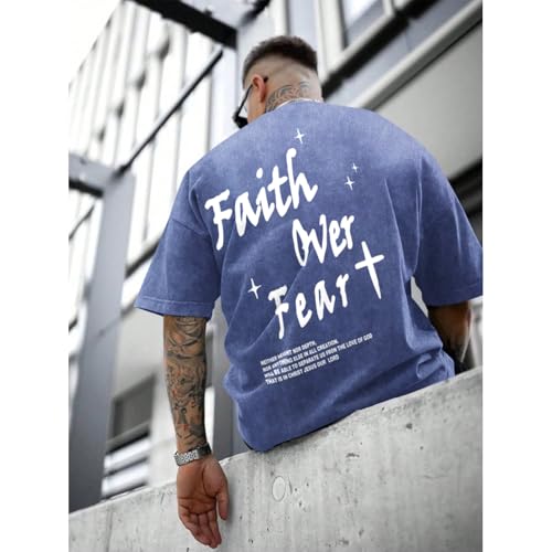 Christian Shirts for Men Faith Over Fear Acid Wash Tshirts Faith Religious Tees God Bible Verse Inspirational Tops3