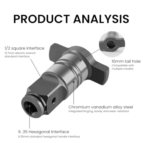 Image of Serplex Magnetic Converter Attachment 1 /2Inch Square Drive to 1 /4Inch Hex Female Socket Adapter Assembly Drill Housing for Power Wrench, Universal Fit Hex Tool, Drill Bit, Socket Sleeve