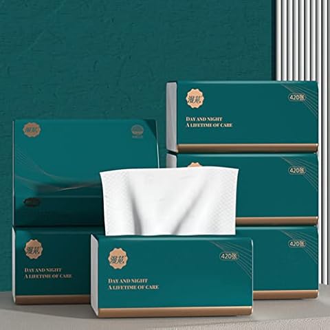 6 Packs Disposable Soft Facial Tissue, Small Napkin, Toilet Paper -Bag Cover NOT Box, Material Native Wood Pulp Fiber NOT COTTON, White Facial Paper Tissue, 4-Ply, 420 Sheets per Pack Cover