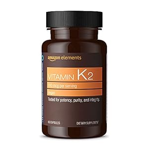 Amazon Elements Vitamin K₂, 100 mcg, Vegan, Made from Chickpea, 65 Capsules