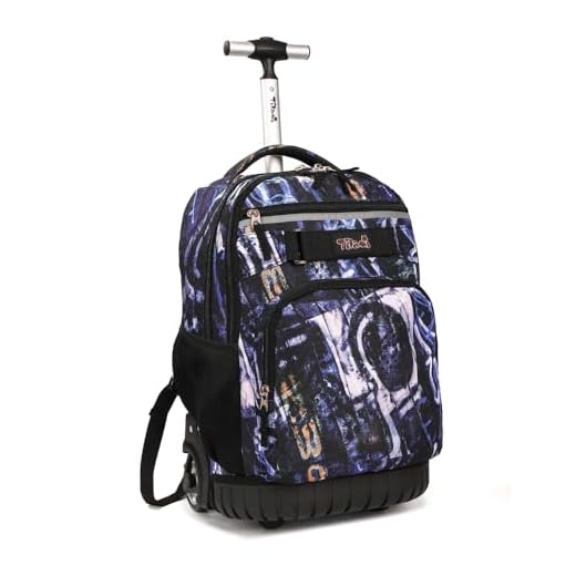 Tilami Rolling Backpack 18 inch Wheeled Laptop Backpack School College Student Travel Trip Boys and Girls (Blue Letters)